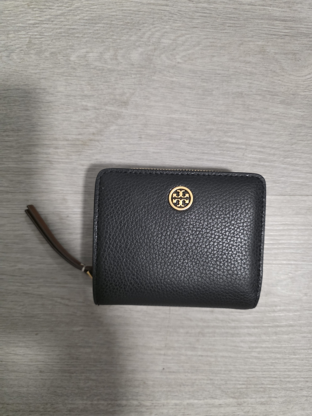Tory Burch Black Pebbled Leather Zip-Around Wallet